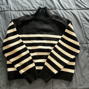 H&M Black and White Striped Turtleneck Sweater